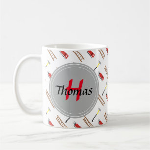 Fun Fireman pattern monogram add name mug
