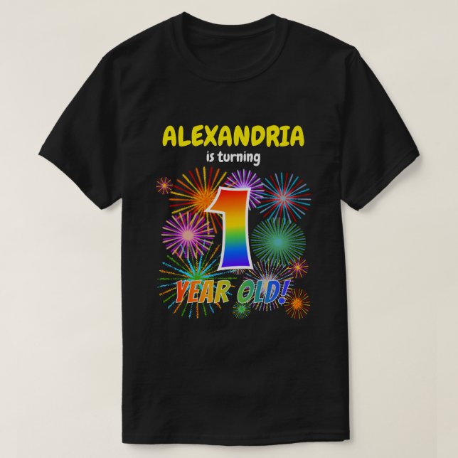 Fun Fireworks, Rainbow Look "1", 1st Birthday T-Shirt (Design Front)