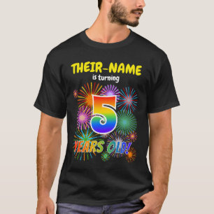 Fun Fireworks, Rainbow Look "5", 5th Birthday T-Shirt