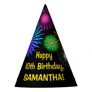 Fun Fireworks + Rainbow Pattern "10" Birthday # Party Hat