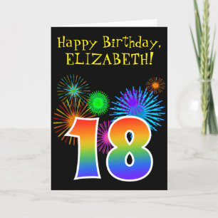 Fun Fireworks + Rainbow Pattern "18" Birthday # Card