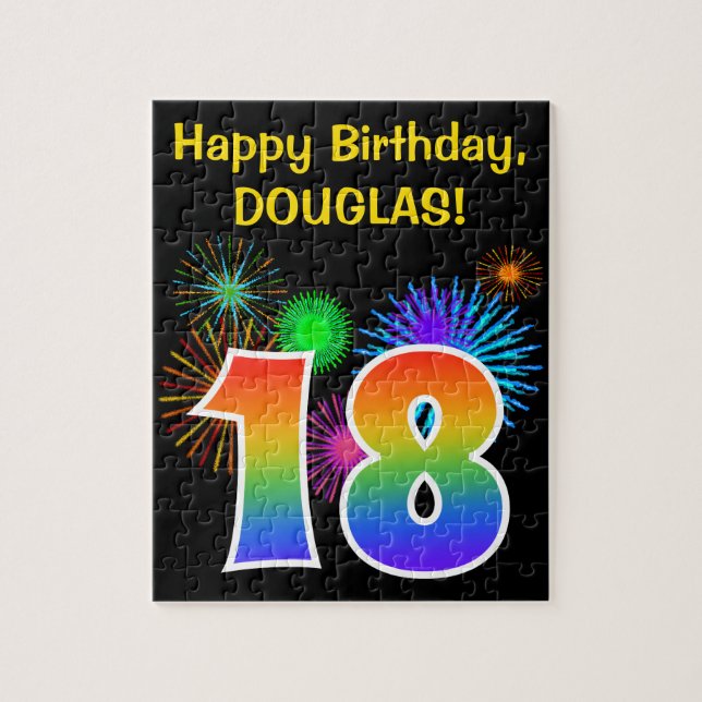 Fun Fireworks + Rainbow Pattern "18" Birthday # Jigsaw Puzzle (Vertical)