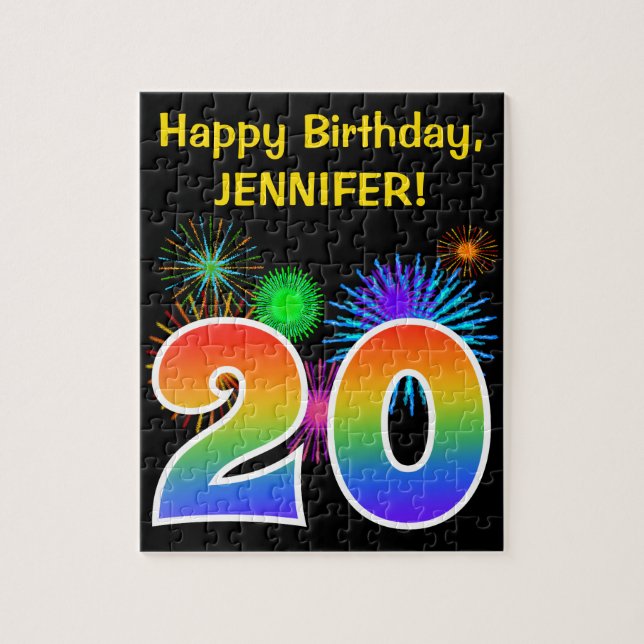 Fun Fireworks + Rainbow Pattern "20" Birthday # Jigsaw Puzzle (Vertical)