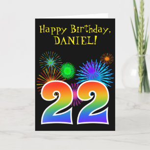 Fun Fireworks + Rainbow Pattern "22" Birthday # Card