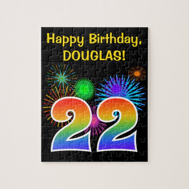 Fun Fireworks + Rainbow Pattern "22" Birthday # Jigsaw Puzzle (Vertical)