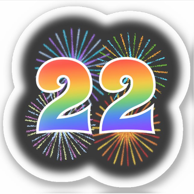 Fun Fireworks + Rainbow Pattern "22" Event # (Front)