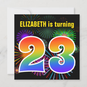 Fun Fireworks + Rainbow Pattern "23" Birthday # Invitation