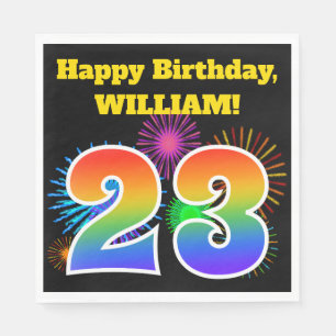 Fun Fireworks + Rainbow Pattern "23" Birthday # Napkin