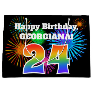 Fun Fireworks + Rainbow Pattern "24" Birthday # Large Gift Bag