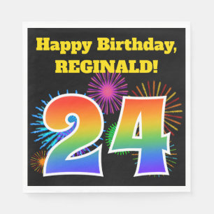 Fun Fireworks + Rainbow Pattern "24" Birthday # Napkin