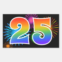 Fun Fireworks + Rainbow Pattern "25" Event Number