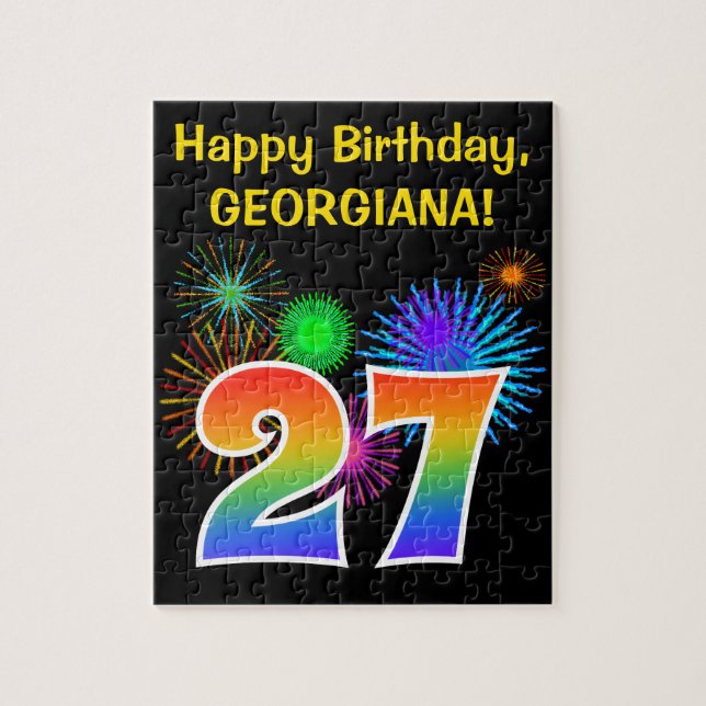 Fun Fireworks + Rainbow Pattern "27" Birthday # Jigsaw Puzzle (Vertical)