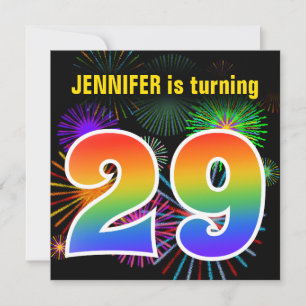 Fun Fireworks + Rainbow Pattern "29" Birthday # Invitation