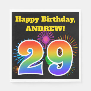 Fun Fireworks + Rainbow Pattern "29" Birthday # Napkin