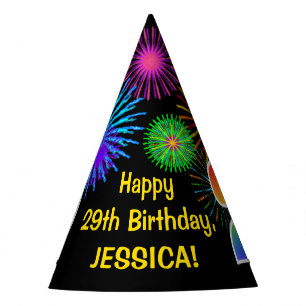Fun Fireworks + Rainbow Pattern "29" Birthday # Party Hat