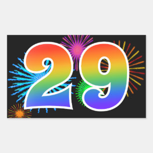 Fun Fireworks + Rainbow Pattern "29" Event Number Rectangular Sticker