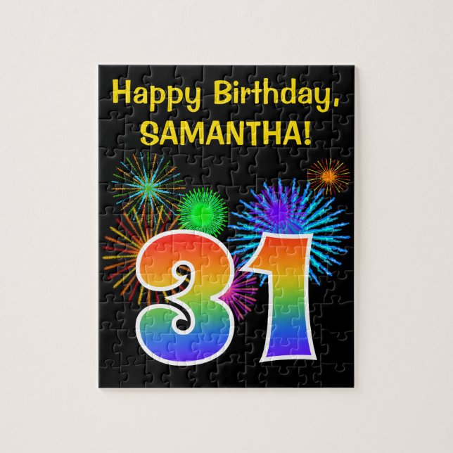 Fun Fireworks + Rainbow Pattern "31" Birthday # Jigsaw Puzzle (Vertical)