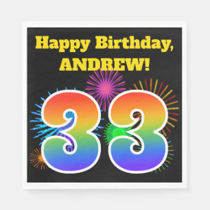 Fun Fireworks + Rainbow Pattern "33" Birthday # Napkin