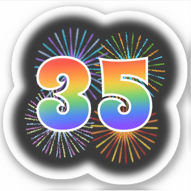 Fun Fireworks + Rainbow Pattern "35" Event # (Front)