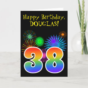 Fun Fireworks + Rainbow Pattern "38" Birthday # Card