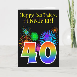 Fun Fireworks + Rainbow Pattern "40" Birthday # Card