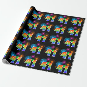 Fun Fireworks + Rainbow Pattern "41" Event Number Wrapping Paper