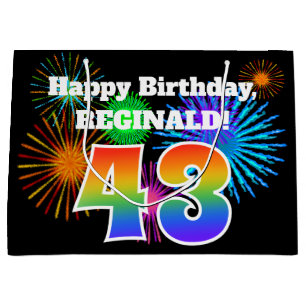 Fun Fireworks + Rainbow Pattern "43" Birthday # Large Gift Bag