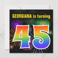 Fun Fireworks + Rainbow Pattern "45" Birthday #