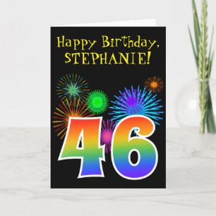 Fun Fireworks + Rainbow Pattern "46" Birthday # Card