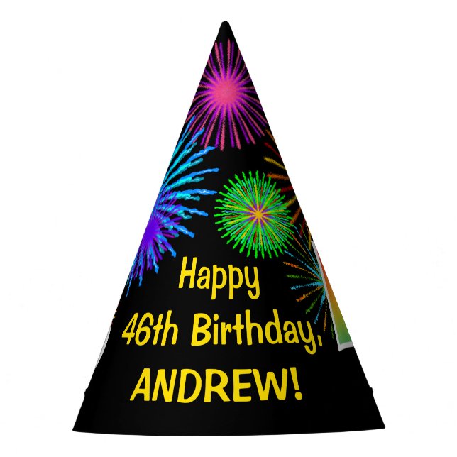 Fun Fireworks + Rainbow Pattern "46" Birthday # Party Hat (Front)