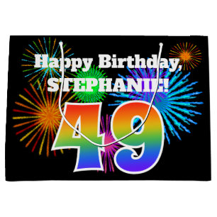 Fun Fireworks + Rainbow Pattern "49" Birthday # Large Gift Bag