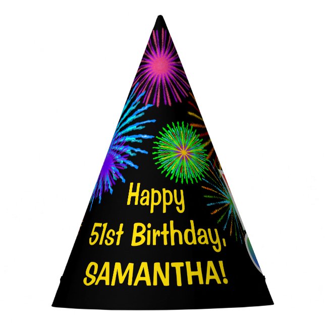Fun Fireworks + Rainbow Pattern "51" Birthday # Party Hat (Front)