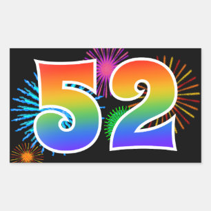 Fun Fireworks + Rainbow Pattern "52" Event Number Rectangular Sticker
