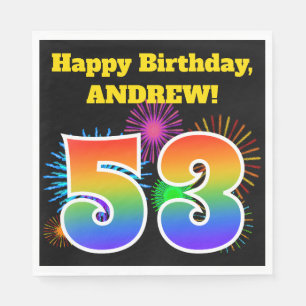 Fun Fireworks + Rainbow Pattern "53" Birthday # Napkin