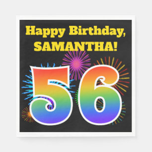 Fun Fireworks + Rainbow Pattern "56" Birthday # Napkin