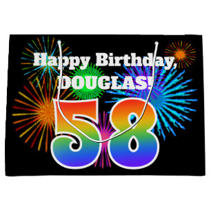 Fun Fireworks + Rainbow Pattern "58" Birthday # Large Gift Bag