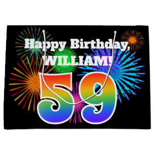 Fun Fireworks + Rainbow Pattern "59" Birthday # Large Gift Bag