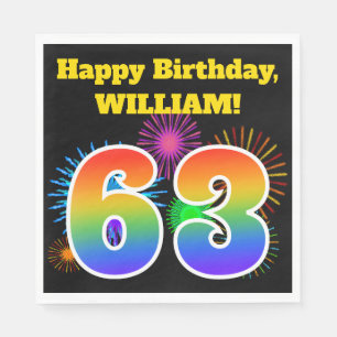 Fun Fireworks + Rainbow Pattern "63" Birthday # Napkin