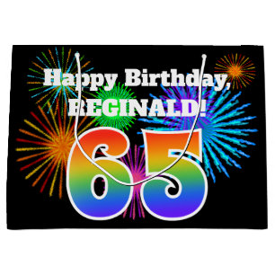 Fun Fireworks + Rainbow Pattern "65" Birthday # Large Gift Bag