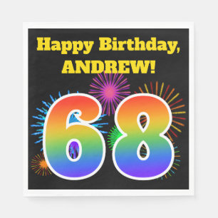 Fun Fireworks + Rainbow Pattern "68" Birthday # Napkin