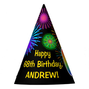 Fun Fireworks + Rainbow Pattern "68" Birthday # Party Hat