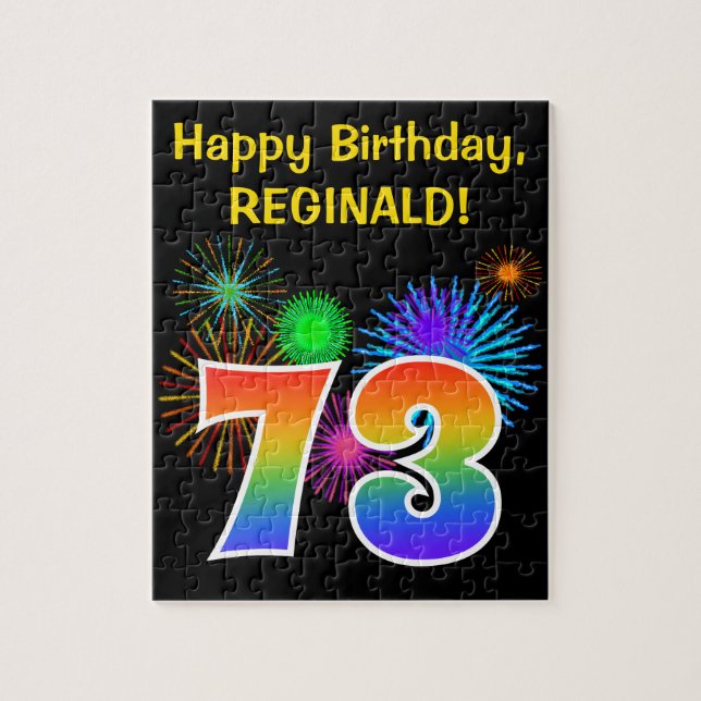 Fun Fireworks + Rainbow Pattern "73" Birthday # Jigsaw Puzzle (Vertical)
