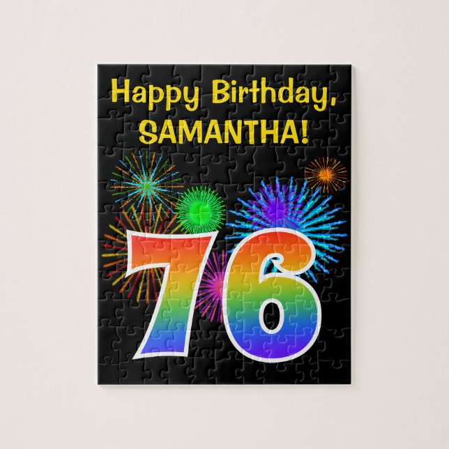 Fun Fireworks + Rainbow Pattern "76" Birthday # Jigsaw Puzzle (Vertical)