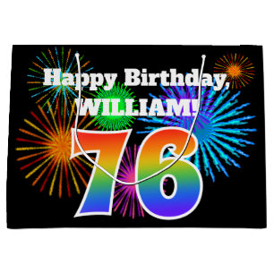 Fun Fireworks + Rainbow Pattern "76" Birthday # Large Gift Bag