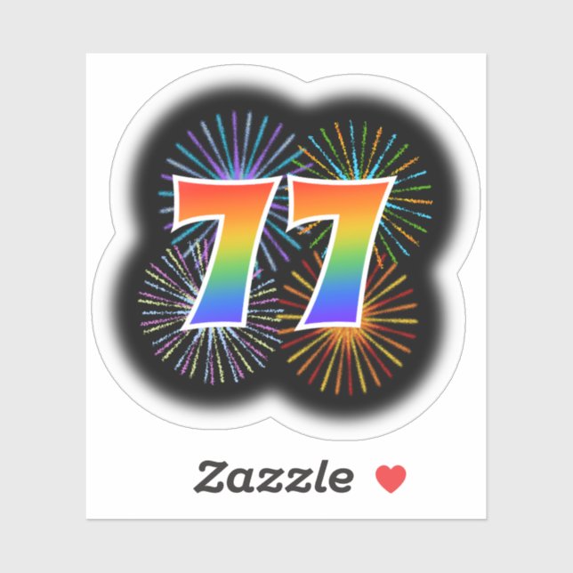 Fun Fireworks + Rainbow Pattern "77" Event # (Sheet)