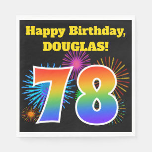 Fun Fireworks + Rainbow Pattern "78" Birthday # Napkin