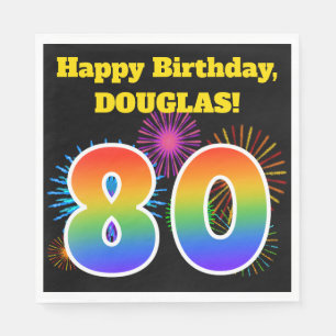Fun Fireworks + Rainbow Pattern "80" Birthday # Napkin