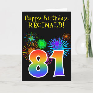 Fun Fireworks + Rainbow Pattern "81" Birthday # Card