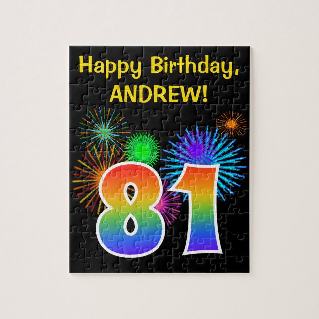 Fun Fireworks + Rainbow Pattern "81" Birthday # Jigsaw Puzzle (Vertical)