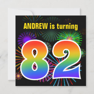 Fun Fireworks + Rainbow Pattern "82" Birthday # Invitation